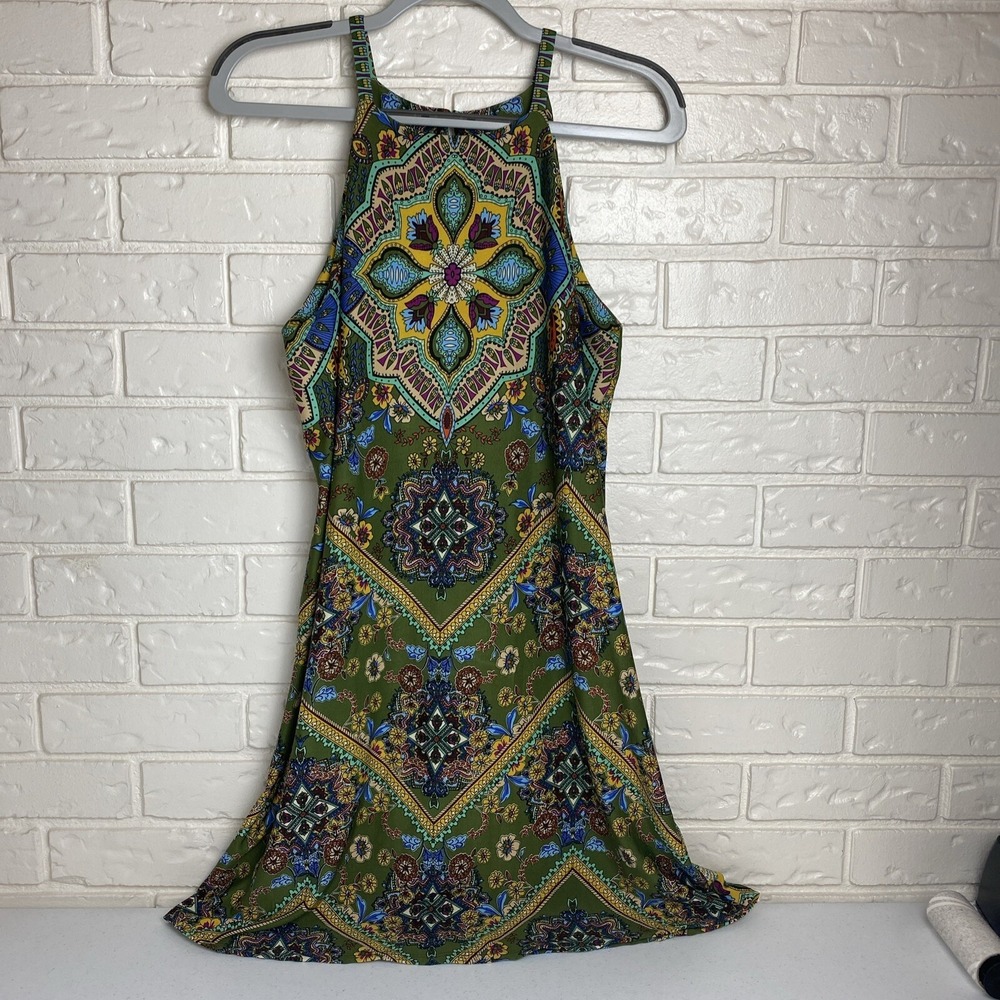 Emma & Michele Dess Size M Green Geo Floral Tank Style Midi
